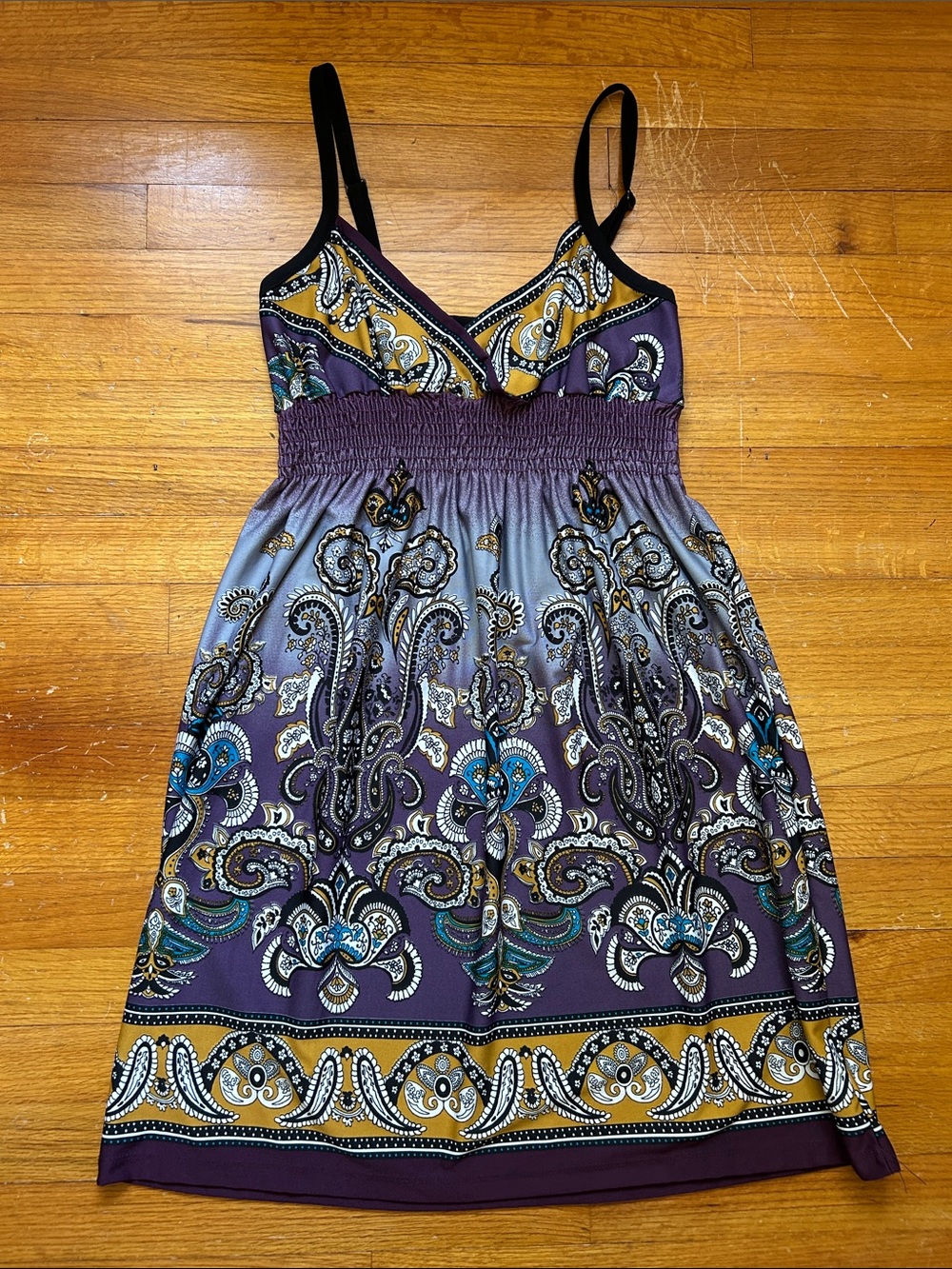 Bailey Blue Purple Paisley Smocked Sundress with Teal & Gold Accents